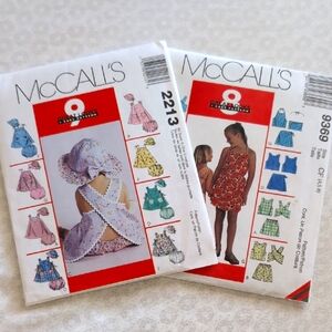 McCall's Never Cut Patterns Girls #2213 Sizes S,M,L,X-L, #9369 Sz 4,5,6 Set of 2